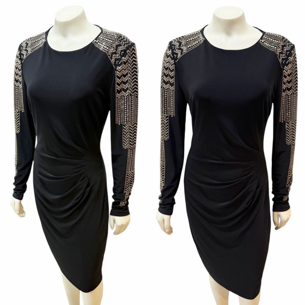 Cache Black Long Sleeve Gold Art Deco Studded Sleeves Y2K Sz 8